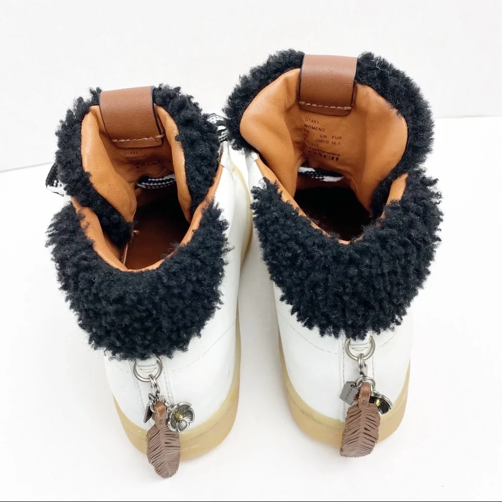 COACH Leather Colorblock High-Top Platform Wedge Shearling Boot Sneakers Size 6